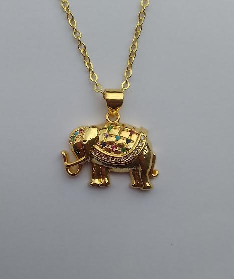 Pendentif Eléphant pierres multicolores (Avec Chaîne)